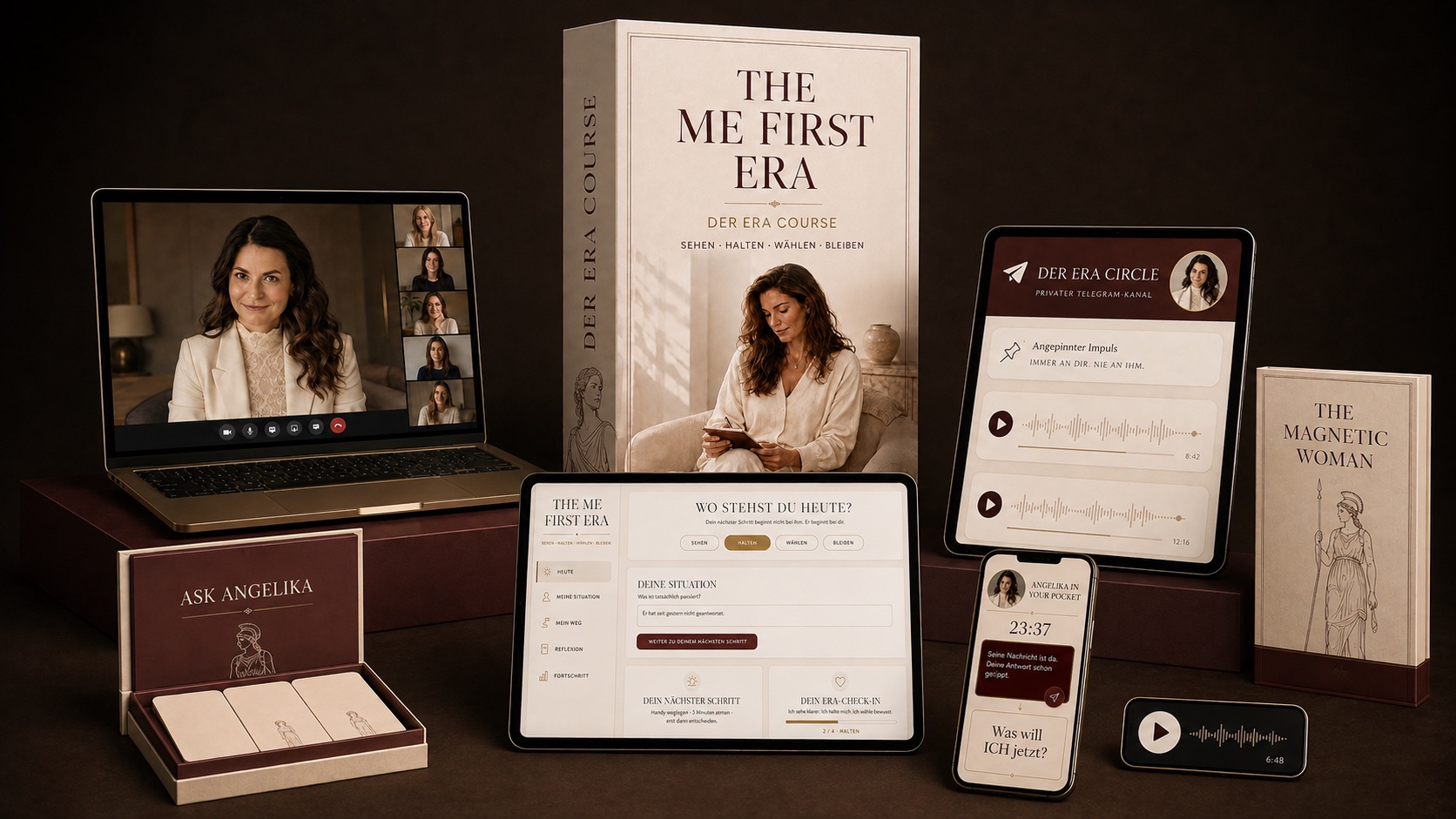 Gesamtübersicht der Inhalte von ME FIRST Program mit ME FIRST Live, Course, Board, Circle und den Boni